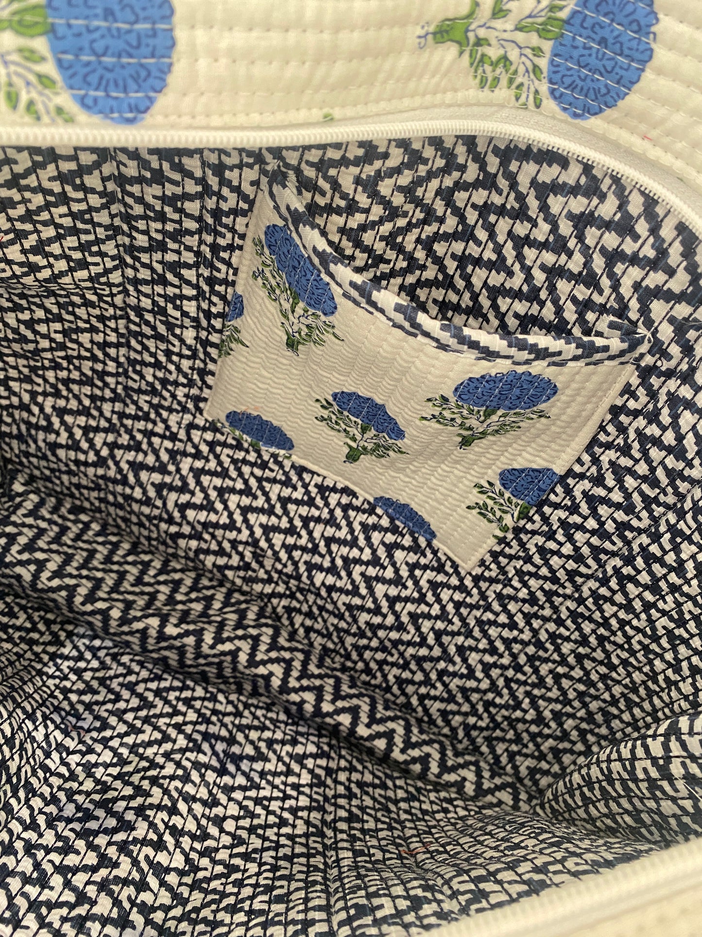 The Indigo Bloom Print Quilted Tote Bag