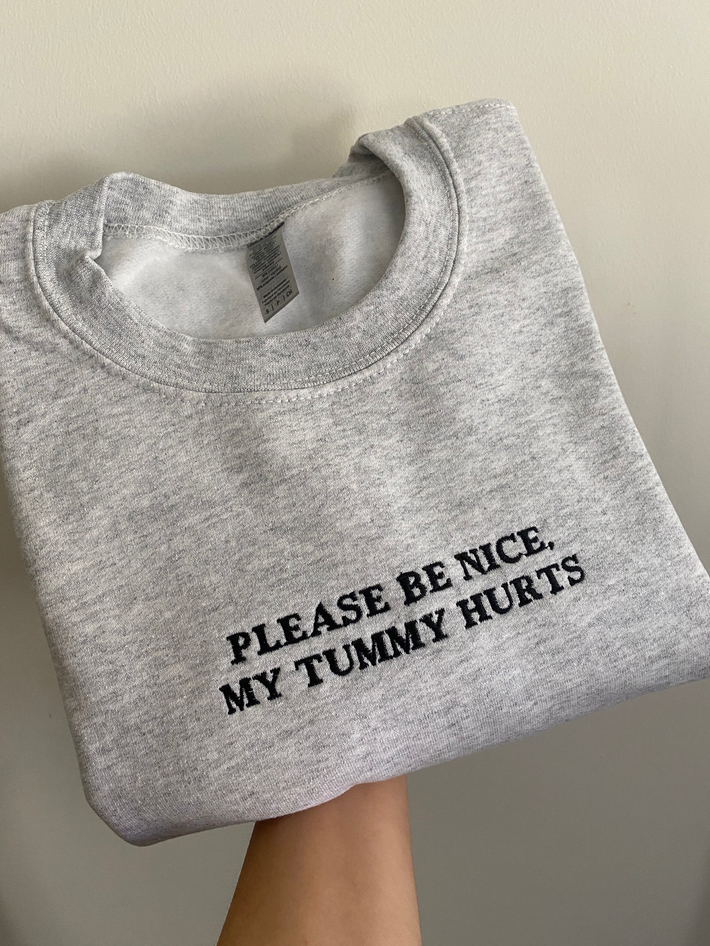 Please be nice my tummy hurts Embroidered Sweatshirt