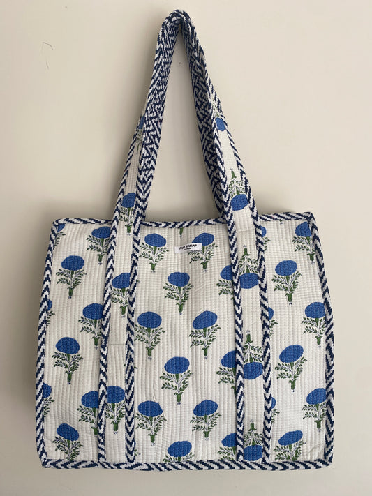 The Indigo Bloom Print Quilted Tote Bag