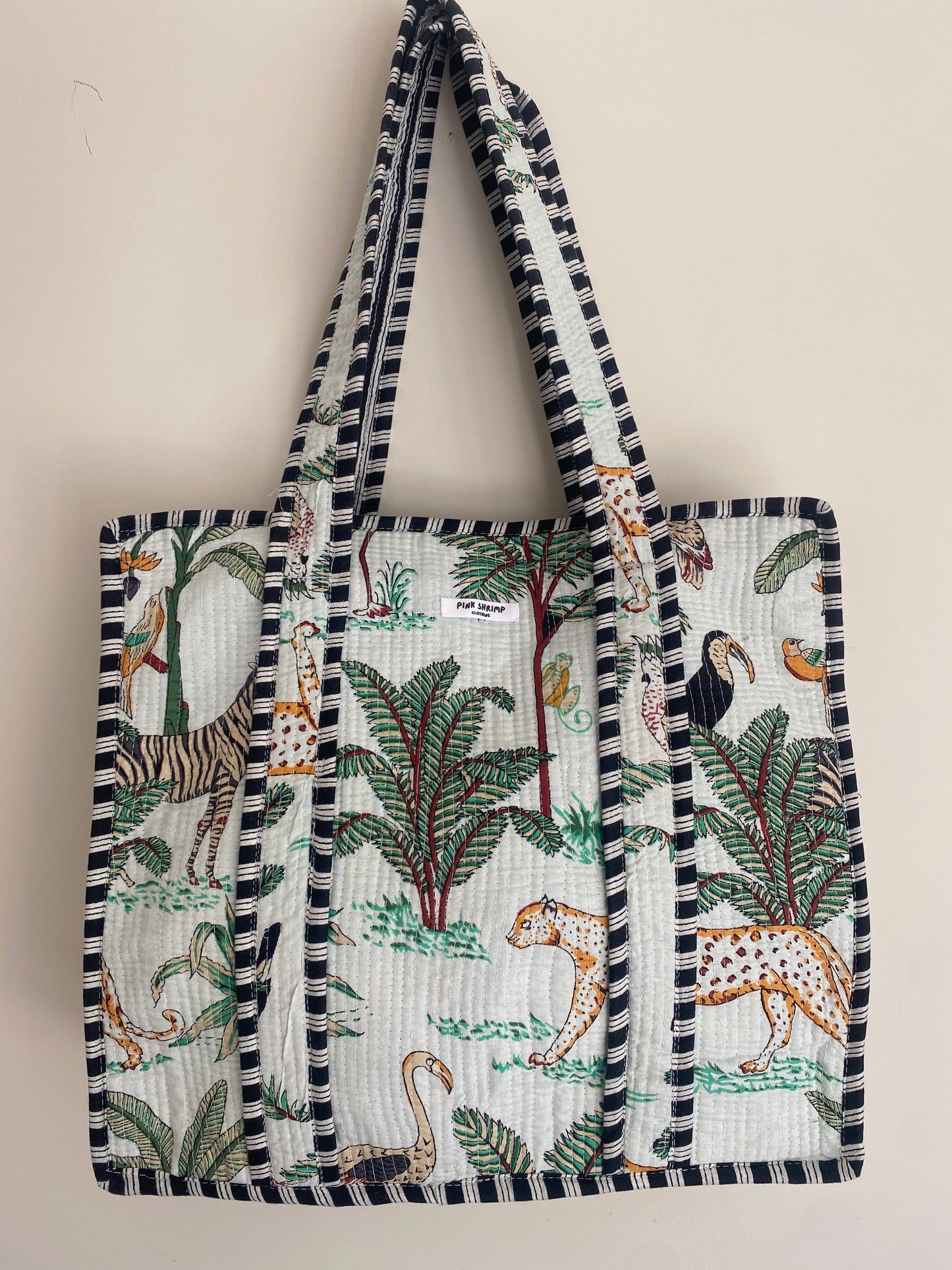 The Jungle Print Quilted Tote Bag- White
