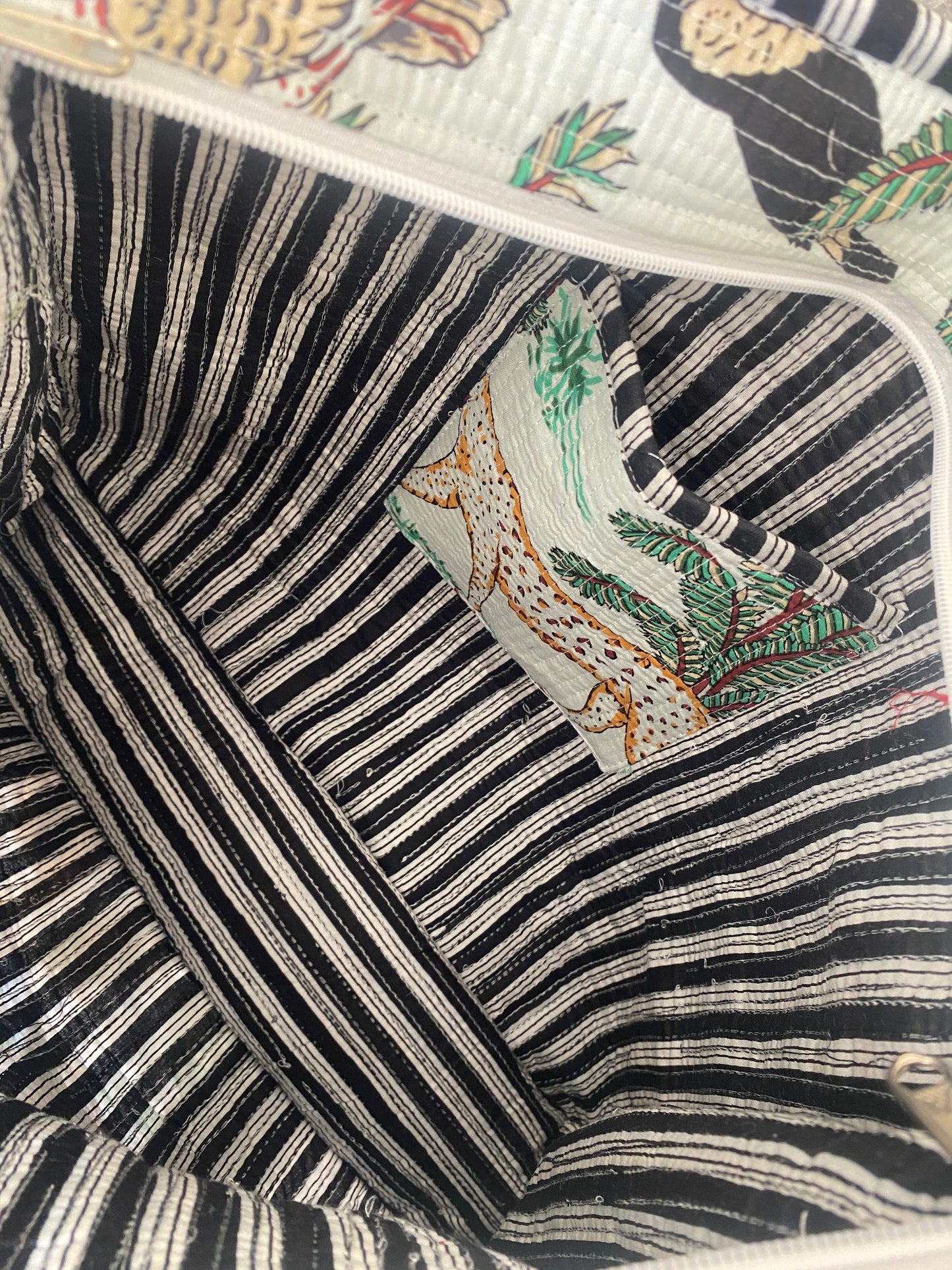 The Jungle Print Quilted Tote Bag- White