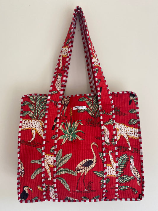 The Jungle Quilted Tote Bag - Red